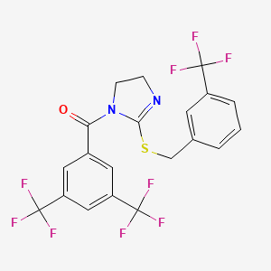 molecular formula C20H13F9N2OS B2386730 [3,5-Bis(trifluoromethyl)phenyl]-[2-[[3-(trifluoromethyl)phenyl]methylsulfanyl]-4,5-dihydroimidazol-1-yl]methanone CAS No. 851805-76-0