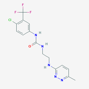 molecular formula C15H15ClF3N5O B2386758 1-(4-氯-3-(三氟甲基)苯基)-3-(2-((6-甲基吡哒嗪-3-基)氨基)乙基)脲 CAS No. 1207042-32-7