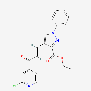molecular formula C20H16ClN3O3 B2386767 Ethyl 4-[(E)-3-(2-chloropyridin-4-yl)-3-oxoprop-1-enyl]-1-phenylpyrazole-3-carboxylate CAS No. 1445771-47-0