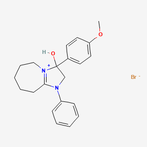 molecular formula C21H25BrN2O2 B2386768 3-hydroxy-3-(4-methoxyphenyl)-1-phenyl-3,5,6,7,8,9-hexahydro-2H-imidazo[1,2-a]azepin-1-ium bromide CAS No. 1104738-07-9