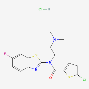 molecular formula C16H16Cl2FN3OS2 B2386772 5-chloro-N-(2-(dimethylamino)ethyl)-N-(6-fluorobenzo[d]thiazol-2-yl)thiophene-2-carboxamide hydrochloride CAS No. 1217012-39-9