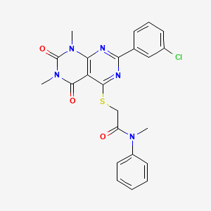 molecular formula C23H20ClN5O3S B2386781 2-((2-(3-chlorophenyl)-6,8-dimethyl-5,7-dioxo-5,6,7,8-tetrahydropyrimido[4,5-d]pyrimidin-4-yl)thio)-N-methyl-N-phenylacetamide CAS No. 893920-50-8