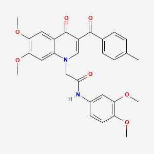 2-[6,7-dimethoxy-3-(4-methylbenzoyl)-4-oxoquinolin-1-yl]-N-(3,4-dimethoxyphenyl)acetamide