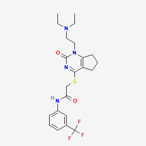 molecular formula C22H27F3N4O2S B2386793 2-((1-(2-(二乙氨基)乙基)-2-氧代-2,5,6,7-四氢-1H-环戊[d]嘧啶-4-基)硫代)-N-(3-(三氟甲基)苯基)乙酰胺 CAS No. 933204-08-1