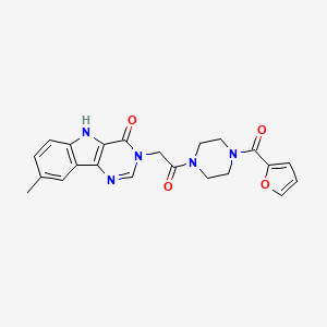 molecular formula C22H21N5O4 B2386808 3-(2-(4-(furan-2-carbonyl)piperazin-1-yl)-2-oxoethyl)-8-methyl-3H-pyrimido[5,4-b]indol-4(5H)-one CAS No. 1105246-39-6