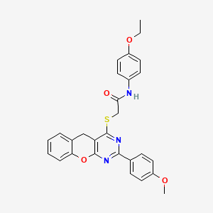 molecular formula C28H25N3O4S B2386830 N-(4-乙氧苯基)-2-((2-(4-甲氧苯基)-5H-色烯并[2,3-d]嘧啶-4-基)硫代)乙酰胺 CAS No. 866848-17-1