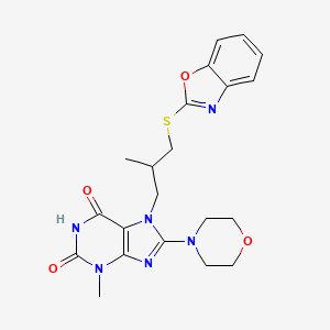 molecular formula C21H24N6O4S B2386835 7-(3-(苯并[d]恶唑-2-硫代)-2-甲基丙基)-3-甲基-8-吗啉代-1H-嘌呤-2,6(3H,7H)-二酮 CAS No. 872627-89-9