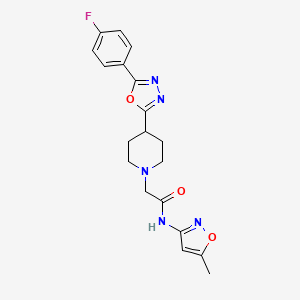 molecular formula C19H20FN5O3 B2386845 2-(4-(5-(4-fluorophenyl)-1,3,4-oxadiazol-2-yl)piperidin-1-yl)-N-(5-methylisoxazol-3-yl)acetamide CAS No. 1251706-27-0