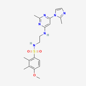 molecular formula C20H26N6O3S B2386852 4-methoxy-2,3-dimethyl-N-(2-((2-methyl-6-(2-methyl-1H-imidazol-1-yl)pyrimidin-4-yl)amino)ethyl)benzenesulfonamide CAS No. 1171847-57-6