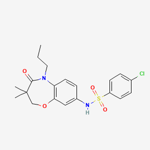 molecular formula C20H23ClN2O4S B2386855 4-氯-N-(3,3-二甲基-4-氧代-5-丙基-2,3,4,5-四氢苯并[b][1,4]恶杂环庚-8-基)苯磺酰胺 CAS No. 922049-73-8