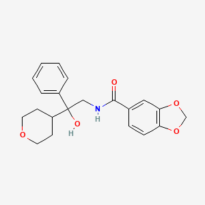 molecular formula C21H23NO5 B2386879 N-(2-羟基-2-苯基-2-(四氢-2H-吡喃-4-基)乙基)苯并[d][1,3]二噁烷-5-羧酰胺 CAS No. 2034258-14-3