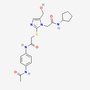 N-(4-acetamidophenyl)-2-((1-(2-(cyclopentylamino)-2-oxoethyl)-5-(hydroxymethyl)-1H-imidazol-2-yl)thio)acetamide