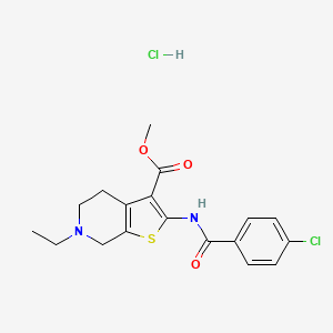 molecular formula C18H20Cl2N2O3S B2386895 Methyl 2-(4-chlorobenzamido)-6-ethyl-4,5,6,7-tetrahydrothieno[2,3-c]pyridine-3-carboxylate hydrochloride CAS No. 1216909-91-9