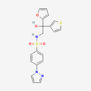 molecular formula C19H17N3O4S2 B2386900 N-(2-(呋喃-2-基)-2-羟基-2-(噻吩-3-基)乙基)-4-(1H-吡唑-1-基)苯磺酰胺 CAS No. 2034261-91-9