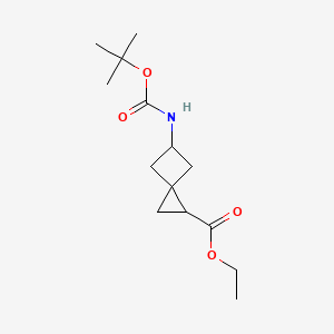 molecular formula C14H23NO4 B2386907 C(C)(C)(C)OC(NC1CC2(CC2C(=O)Occ)C1)=O CAS No. 2130943-32-5