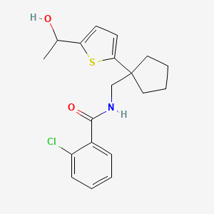 molecular formula C19H22ClNO2S B2386930 2-chloro-N-((1-(5-(1-hydroxyethyl)thiophen-2-yl)cyclopentyl)methyl)benzamide CAS No. 2034598-47-3