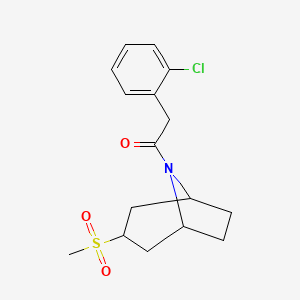 molecular formula C16H20ClNO3S B2386931 2-(2-chlorophenyl)-1-((1R,5S)-3-(methylsulfonyl)-8-azabicyclo[3.2.1]octan-8-yl)ethanone CAS No. 1705483-00-6