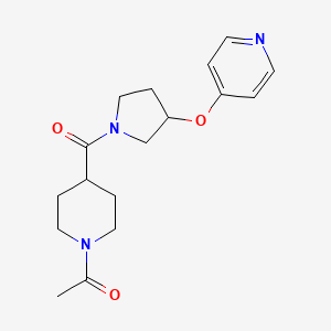 molecular formula C17H23N3O3 B2386941 1-(4-(3-(Pyridin-4-yloxy)pyrrolidine-1-carbonyl)piperidin-1-yl)ethanone CAS No. 2034445-82-2