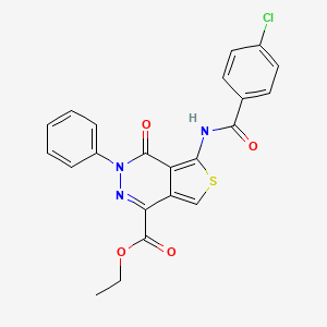 molecular formula C22H16ClN3O4S B2386986 Ethyl 5-[(4-chlorobenzoyl)amino]-4-oxo-3-phenylthieno[3,4-d]pyridazine-1-carboxylate CAS No. 851947-20-1