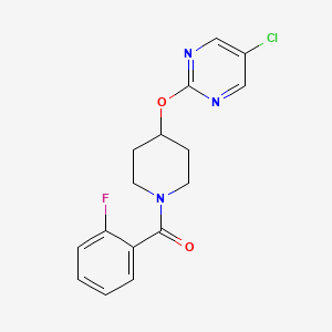 molecular formula C16H15ClFN3O2 B2386991 [4-(5-Chloropyrimidin-2-yl)oxypiperidin-1-yl]-(2-fluorophenyl)methanone CAS No. 2380067-92-3