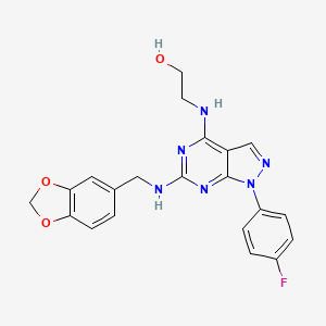 2-((6-((benzo[d][1,3]dioxol-5-ylmethyl)amino)-1-(4-fluorophenyl)-1H-pyrazolo[3,4-d]pyrimidin-4-yl)amino)ethanol