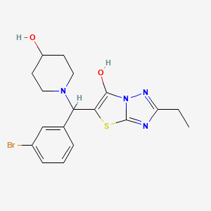 molecular formula C18H21BrN4O2S B2387009 5-((3-溴苯基)(4-羟基哌啶-1-基)甲基)-2-乙基噻唑并[3,2-b][1,2,4]三唑-6-醇 CAS No. 898350-46-4