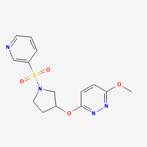 molecular formula C14H16N4O4S B2387061 3-Methoxy-6-((1-(pyridin-3-ylsulfonyl)pyrrolidin-3-yl)oxy)pyridazine CAS No. 2034224-62-7