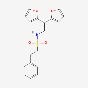 molecular formula C18H19NO4S B2387065 N-(2,2-二(呋喃-2-基)乙基)-2-苯乙基-1-磺酰胺 CAS No. 2320722-42-5