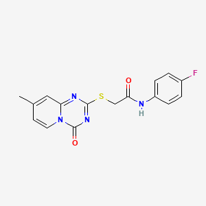 molecular formula C16H13FN4O2S B2387070 N-(4-氟苯基)-2-(8-甲基-4-氧代吡啶并[1,2-a][1,3,5]三嗪-2-基)硫代乙酰胺 CAS No. 896329-61-6