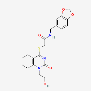 N-(benzo[d][1,3]dioxol-5-ylmethyl)-2-((1-(2-hydroxyethyl)-2-oxo-1,2,5,6,7,8-hexahydroquinazolin-4-yl)thio)acetamide