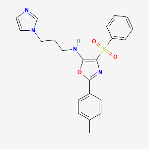 molecular formula C22H22N4O3S B2387089 N-(3-(1H-imidazol-1-yl)propyl)-4-(phenylsulfonyl)-2-(p-tolyl)oxazol-5-amine CAS No. 862761-68-0