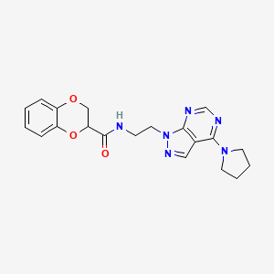 molecular formula C20H22N6O3 B2387102 N-(2-(4-(pyrrolidin-1-yl)-1H-pyrazolo[3,4-d]pyrimidin-1-yl)ethyl)-2,3-dihydrobenzo[b][1,4]dioxine-2-carboxamide CAS No. 1021061-73-3