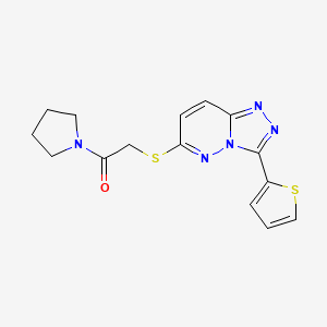 molecular formula C15H15N5OS2 B2387106 1-Pyrrolidin-1-yl-2-[(3-thiophen-2-yl-[1,2,4]triazolo[4,3-b]pyridazin-6-yl)sulfanyl]ethanone CAS No. 868966-31-8