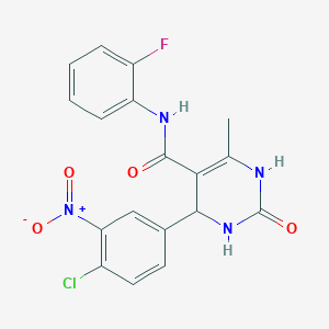 molecular formula C18H14ClFN4O4 B2387111 4-(4-chloro-3-nitrophenyl)-N-(2-fluorophenyl)-6-methyl-2-oxo-1,2,3,4-tetrahydropyrimidine-5-carboxamide CAS No. 865591-78-2