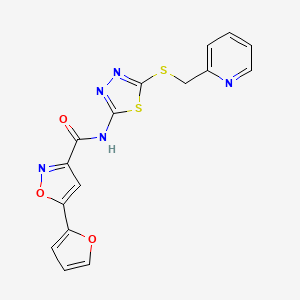 molecular formula C16H11N5O3S2 B2387123 5-(furan-2-yl)-N-(5-((pyridin-2-ylmethyl)thio)-1,3,4-thiadiazol-2-yl)isoxazole-3-carboxamide CAS No. 1351647-97-6