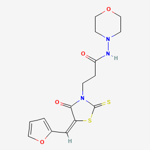 molecular formula C15H17N3O4S2 B2387147 3-[(5E)-5-(呋喃-2-基亚甲基)-4-氧代-2-硫代亚甲基-1,3-噻唑烷-3-基]-N-吗啉-4-基丙酰胺 CAS No. 613225-37-9