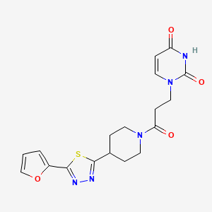 molecular formula C18H19N5O4S B2387150 1-(3-(4-(5-(furan-2-yl)-1,3,4-thiadiazol-2-yl)piperidin-1-yl)-3-oxopropyl)pyrimidine-2,4(1H,3H)-dione CAS No. 1226455-09-9