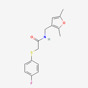 molecular formula C15H16FNO2S B2387154 N-((2,5-二甲基呋喃-3-基)甲基)-2-((4-氟苯基)硫代)乙酰胺 CAS No. 1351622-13-3