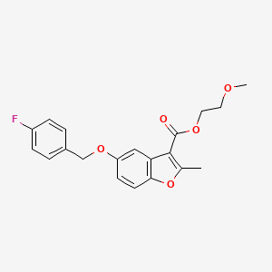 molecular formula C20H19FO5 B2387174 2-Methoxyethyl 5-[(4-fluorophenyl)methoxy]-2-methyl-1-benzofuran-3-carboxylate CAS No. 300674-50-4