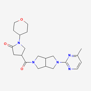 molecular formula C21H29N5O3 B2387180 4-[2-(4-Methylpyrimidin-2-yl)-1,3,3a,4,6,6a-hexahydropyrrolo[3,4-c]pyrrole-5-carbonyl]-1-(oxan-4-yl)pyrrolidin-2-one CAS No. 2415555-69-8