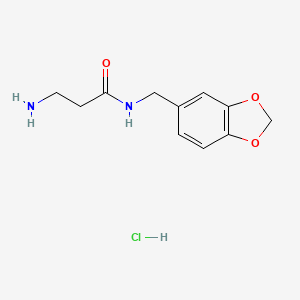 molecular formula C11H15ClN2O3 B2387210 3-amino-N-(benzo[d][1,3]dioxol-5-ylmethyl)propanamide hydrochloride CAS No. 1245568-99-3