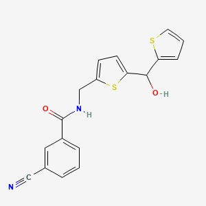 molecular formula C18H14N2O2S2 B2387213 3-cyano-N-((5-(hydroxy(thiophen-2-yl)methyl)thiophen-2-yl)methyl)benzamide CAS No. 1421497-98-4