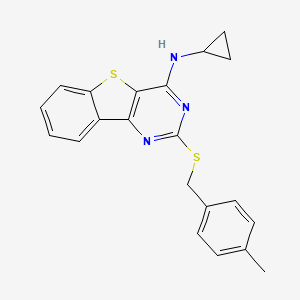 molecular formula C21H19N3S2 B2387230 N-cyclopropyl-2-[(4-methylbenzyl)sulfanyl][1]benzothieno[3,2-d]pyrimidin-4-amine CAS No. 478029-91-3