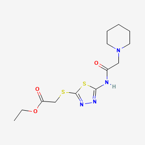 molecular formula C13H20N4O3S2 B2387236 Ethyl 2-({5-[(2-piperidinoacetyl)amino]-1,3,4-thiadiazol-2-yl}sulfanyl)acetate CAS No. 329699-28-7