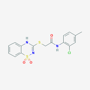 molecular formula C16H14ClN3O3S2 B2387240 N-(2-chloro-4-methylphenyl)-2-((1,1-dioxido-4H-benzo[e][1,2,4]thiadiazin-3-yl)thio)acetamide CAS No. 896687-03-9
