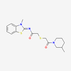 N-(3-methyl-1,3-benzothiazol-2-ylidene)-2-[2-(3-methylpiperidin-1-yl)-2-oxoethyl]sulfanylacetamide