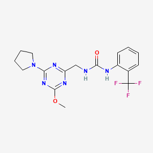 molecular formula C17H19F3N6O2 B2387276 1-((4-Methoxy-6-(pyrrolidin-1-yl)-1,3,5-triazin-2-yl)methyl)-3-(2-(trifluoromethyl)phenyl)urea CAS No. 2034269-87-7