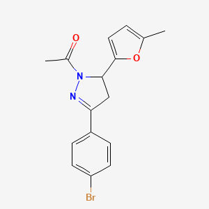 molecular formula C16H15BrN2O2 B2387312 1-(3-(4-bromophenyl)-5-(5-methylfuran-2-yl)-4,5-dihydro-1H-pyrazol-1-yl)ethanone CAS No. 927553-21-7