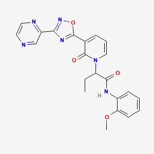 molecular formula C22H20N6O4 B2387334 N-(2-methoxyphenyl)-2-[2-oxo-3-(3-pyrazin-2-yl-1,2,4-oxadiazol-5-yl)pyridin-1(2H)-yl]butanamide CAS No. 1396583-70-2