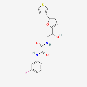 molecular formula C19H17FN2O4S B2387339 N1-(3-氟-4-甲基苯基)-N2-(2-羟基-2-(5-(噻吩-3-基)呋喃-2-基)乙基)草酰胺 CAS No. 2034345-60-1
